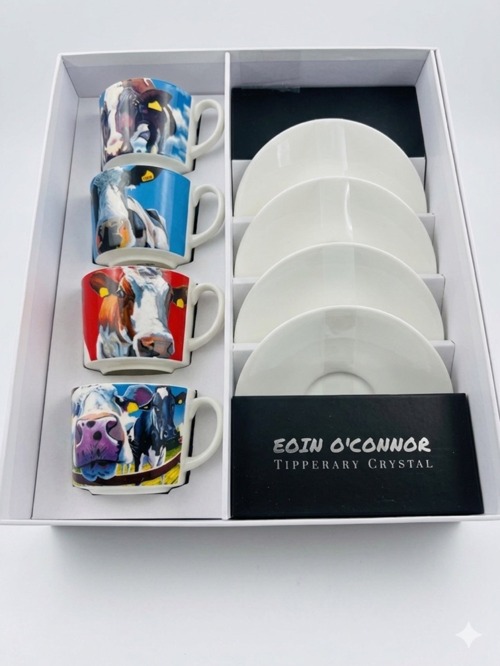 Eoin O'Connor Tipperary Crystal "Cow" Cappuccino Set - Like New